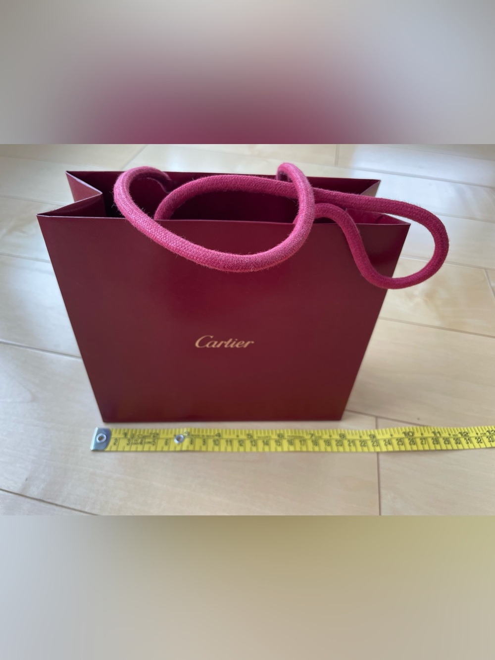 Cartier Gift Bag size 8" x 7" x 3" Red/Red Cord Handles And Receipt Envelope - Picture 12 of 16
